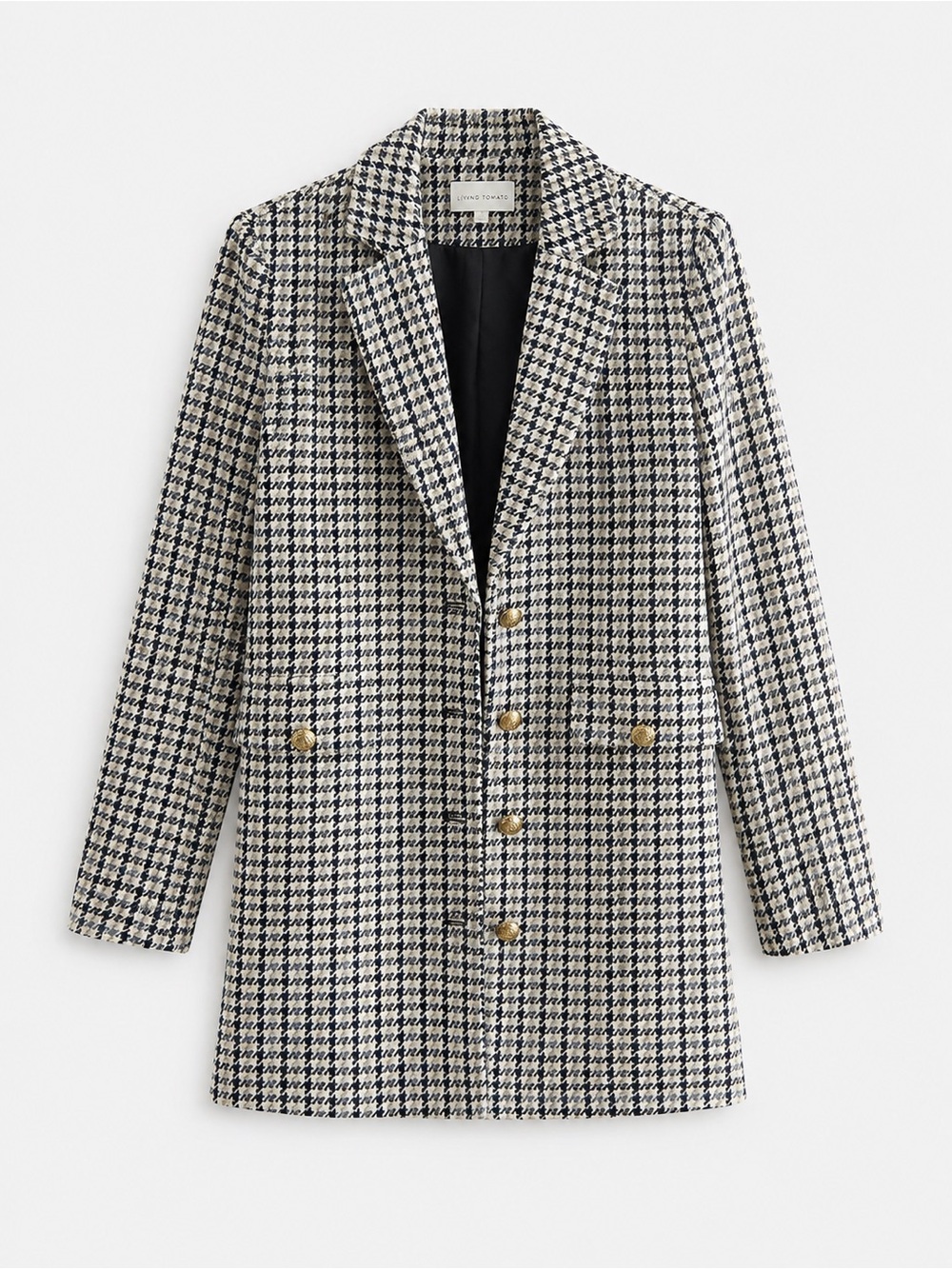 Flying Tomato Navy and Tan Houndstooth Blazer with Gold Buttons
